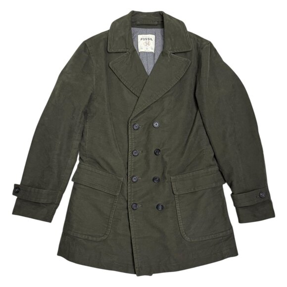 FOSSIL Luxury Designer Green Winter Business Casual Pea Coat Mens Medium - Picture 1 of 6